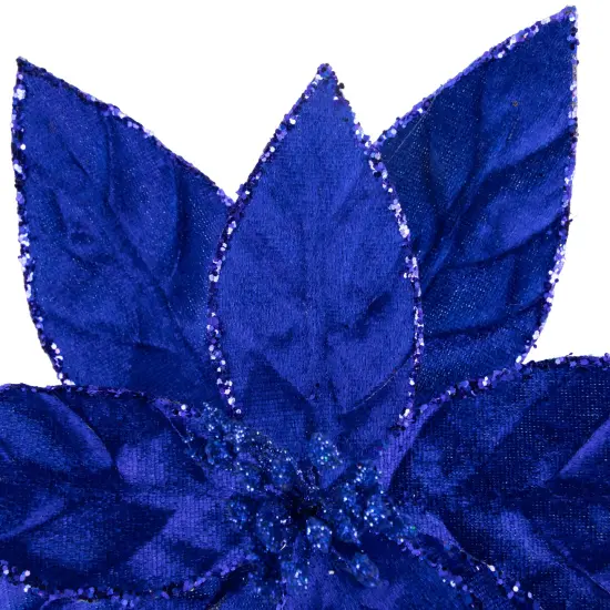 Northlight 10" Royal Blue Glittered Poinsettia Christmas Floral Pick Clip-On Ornament {6}