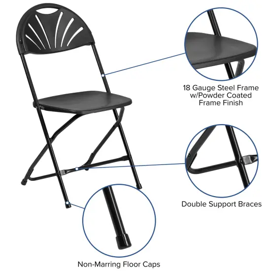 Emma and Oliver 8 Pack Wedding/Event Stackable Fan Back Plastic Folding Chair Black {2}