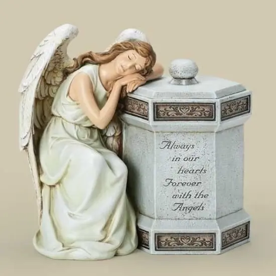 Roman 12.5" Joseph's Studio Sleeping Angel "Always in our Hearts" Memorial Keepsake Box Gray {1}