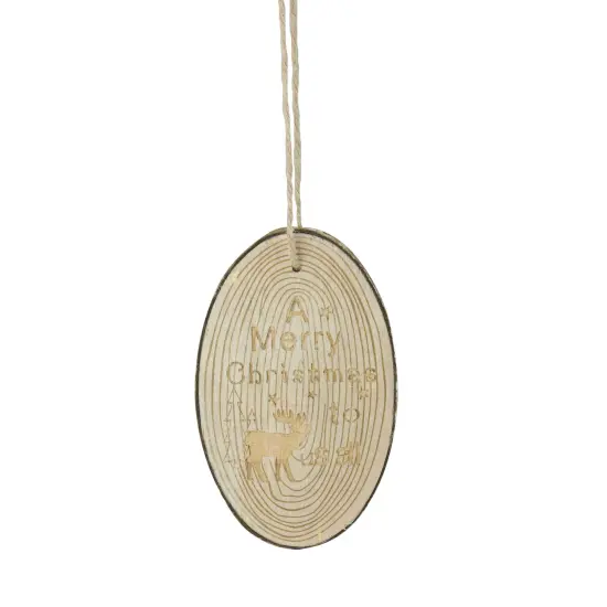 Kurt Adler 6" Rustic Woodland Tree Slice Moose Christmas Ornament Beige {1}