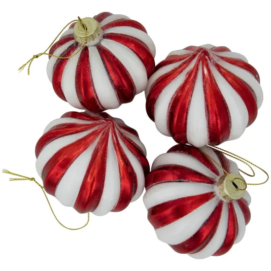 Northlight Glittered Candy Cane Onion Glass Christmas Ornaments - 3.25" - Red and White - 4ct {5}