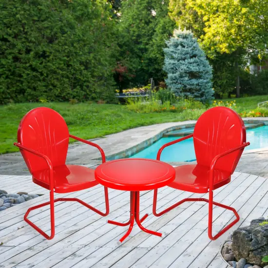 Northlight 3-Piece Retro Metal Tulip Chairs and Side Table Outdoor Set, Red {3}