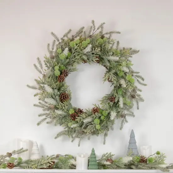 Northlight Frosted Pine and Pinecone Christmas Wreath, 30-Inch, Unlit Green {3}