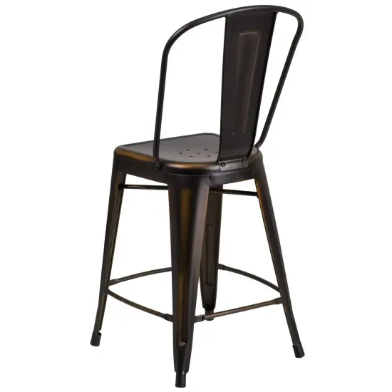 Merrick Lane Sabine Metal Indoor-Outdoor Counter Stool with Vertical Slat Back and Integrated Footrest Copper {4}