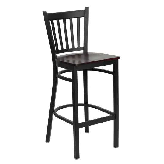 Emma and Oliver Vertical Back Metal Restaurant Dining Barstool Mahogany/BlackMetal {1}