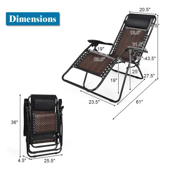 Costway Patio Rattan Zero Gravity Lounge Chair Chaise Folding Recliner W/Headrest Brown\Mix Brown {3}