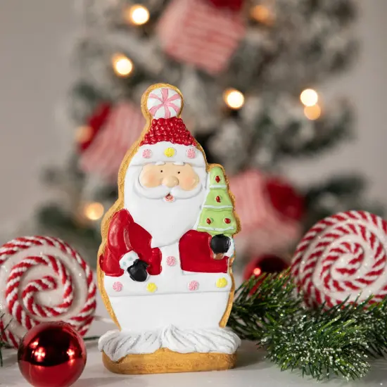 Northlight Gingerbread Santa with Tree Christmas Figurine - 7" Red {4}