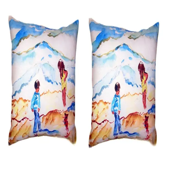 Pair Of Betsy Drake Wading at the Beach No Cord Pillows 16 X 20 {1}