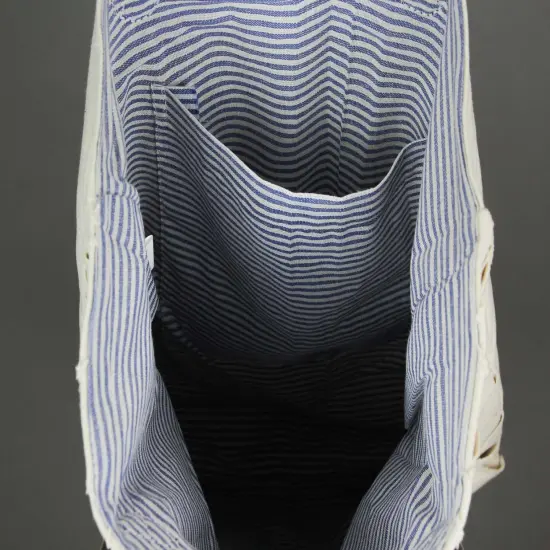 Lattice Basket Weave Cotton Tote Bag W/ Leather Handles 16 X 15 Inches {4}