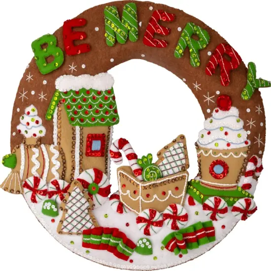 Bucilla Felt Wreath Applique Kit 15" Round-Gingerbread Express {2}