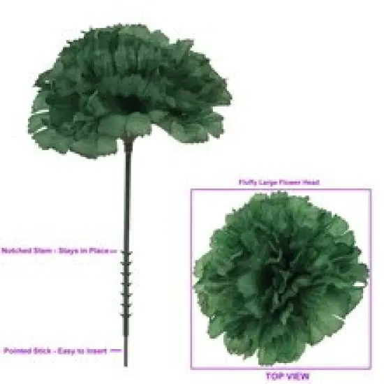 Box of 100: Artificial Carnation Flower Picks | 5" Long | 3.5" Wide | Emerald | Lifelike Silk Blooms | Floral Picks | Craft Materials | Parties & Events | Home & Office Decor, Floral Home by Artificial Flowers {4}