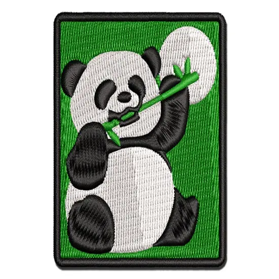 Baby Panda Bear Eating Bamboo Multi-Color Embroidered Iron-On or Hook & Loop Patch Applique {1}