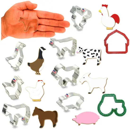 CookieCutter.Com Brand Miniature Farm Animals Cookie Cutter 9 Pc Set. USA Tin Plate Steel {1}