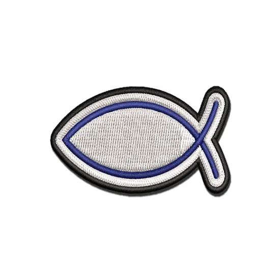 Ichthys Fish Christian Multi-Color Embroidered Iron-On or Hook & Loop Patch Applique {1}