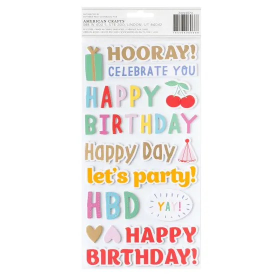 Pebbles All The Cake Thickers Stickers 48/Pkg-Phrases W/Gold Foil {3}