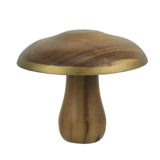 8 Inch Hand Carved Acacia Wood Mushroom Home Decor Sculpture Decorative Statue {1}
