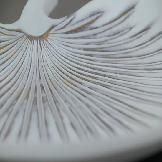 Antiqued White Tropical Fan Palm Leaf Decorative Ceramic Plate {5}