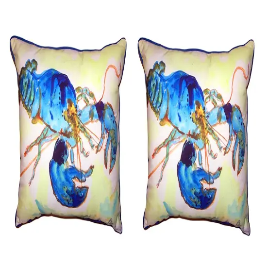 Pair Of Betsy Drake Green-Blue Lobster Large Indoor/Outdoor Pillows 16 X 20 {1}