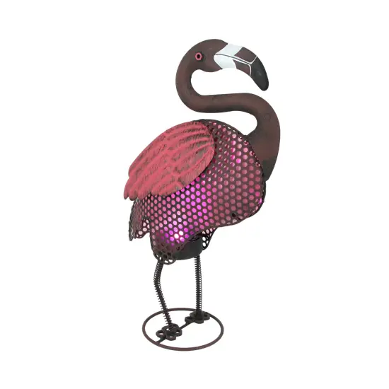 Pink Flamingo Metal Art Polka Dot LED Lighted Solar Garden Statue Yard Decor {1}