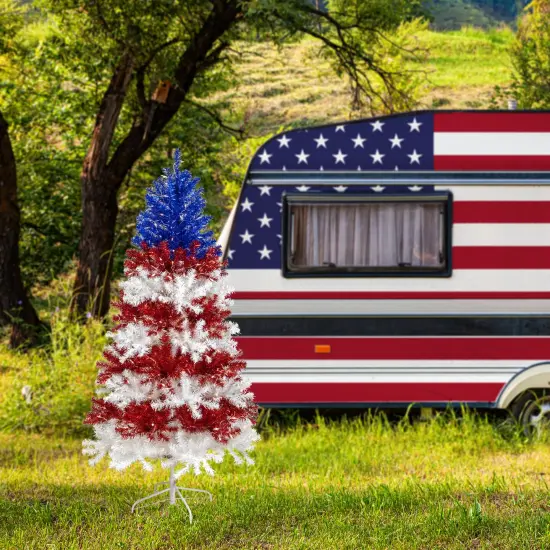 Northlight Pre-Lit Americana Tinsel Christmas Tree - 6' - Clear Lights Multi {4}