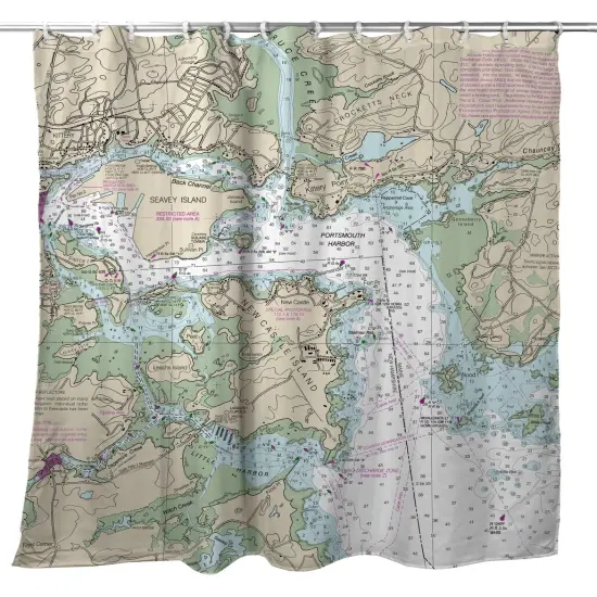 Betsy Drake Portsmouth Harbor, NH Nautical Map Shower Curtain {1}