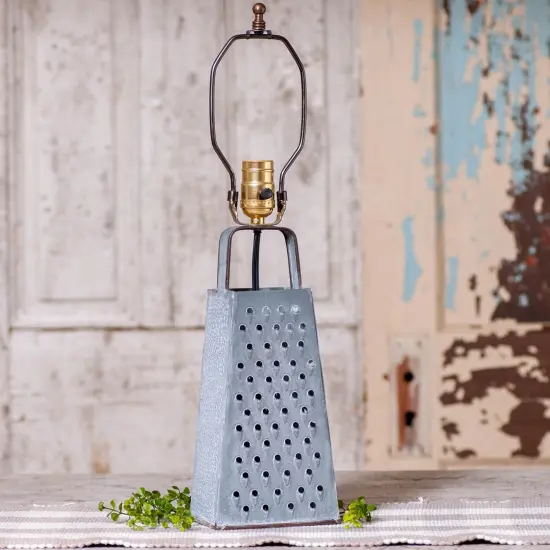 Irvins Country Tinware Cheese Grater Lamp Base in Weathered Zinc Grey {3}