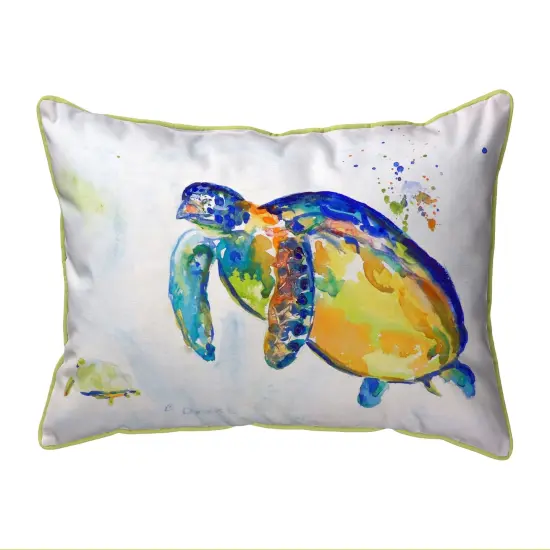Betsy Drake Blue Sea Turtle Extra Large 20 X 24 Indoor/Outdoor Pillow Green Trim {1}