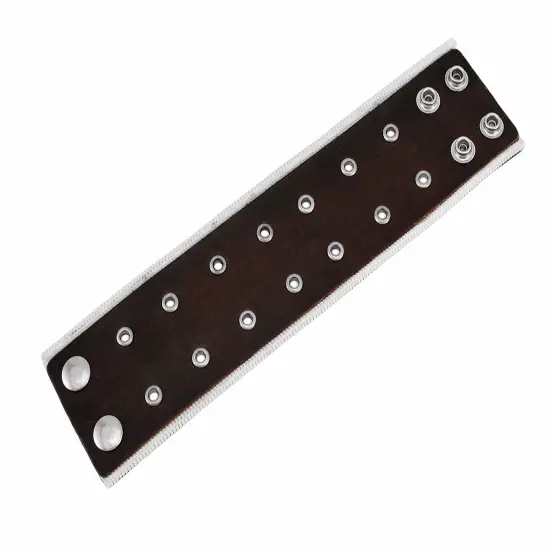 Brown Leather Brass Grommet Wristband {4}
