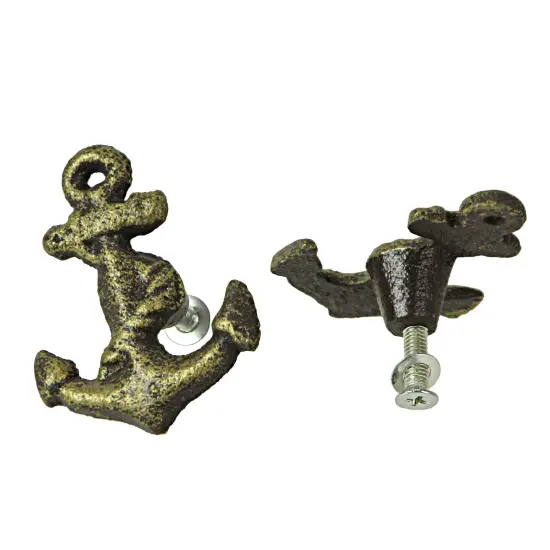 Bronze Cast Iron Ship Anchor Drawer Pull Decorative Cabinet Knob Set of 6 {3}