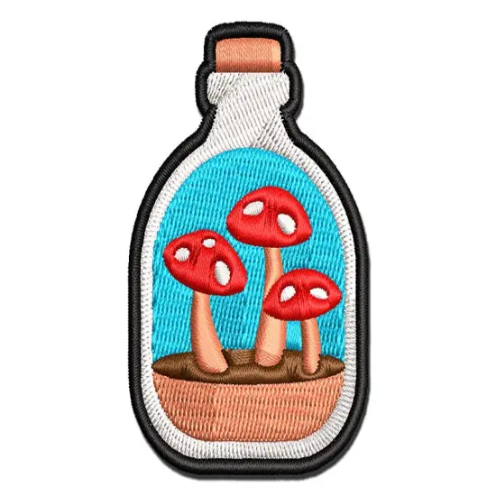 Glass Bottle Mushroom Dirt Terrarium Multi-Color Embroidered Iron-On or Hook & Loop Patch Applique {1}