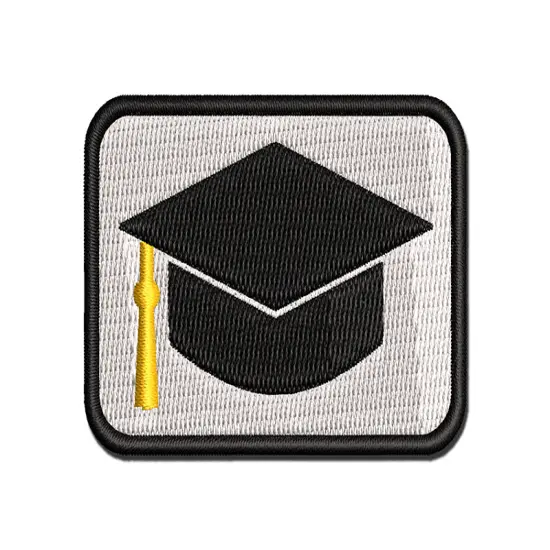 Graduation Cap Hat Multi-Color Embroidered Iron-On or Hook & Loop Patch Applique {1}