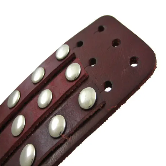 Brown Leather 3 Row Metal Studs Wristband Wrist Band {4}