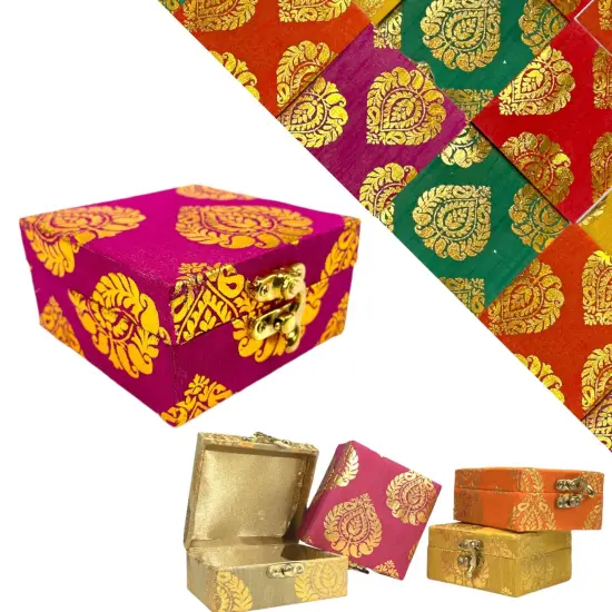 Small Handmade Jewelry Box Brocade Gift Boxes Favor for Indian Pakistani Punjabi Wedding, Nikah Favor, Mehndi Favors, for Girls {1}