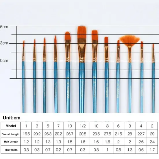 12Pcs Professional Artist Nylon Paint Brushes Set for Oil Watercolor Art Model {2}