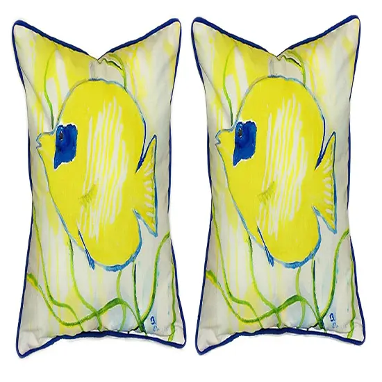 Pair of Betsy Drake Yellow Tang Large Pillows 18 Inchx18 Inch {1}