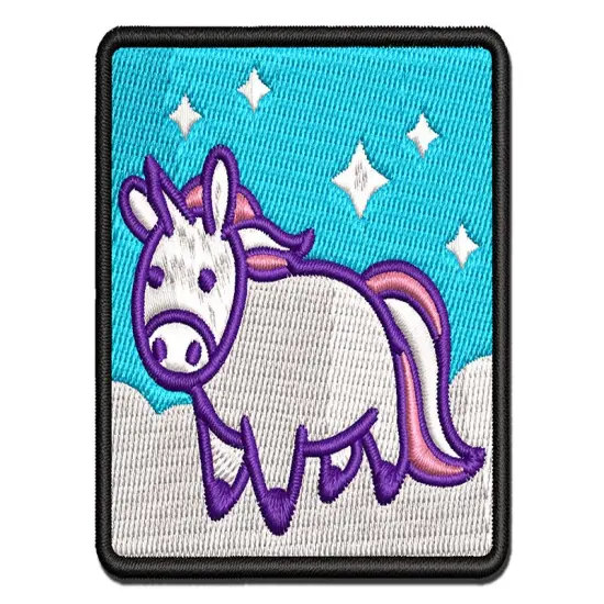 Chibi Unicorn Standing Multi-Color Embroidered Iron-On or Hook & Loop Patch Applique {1}