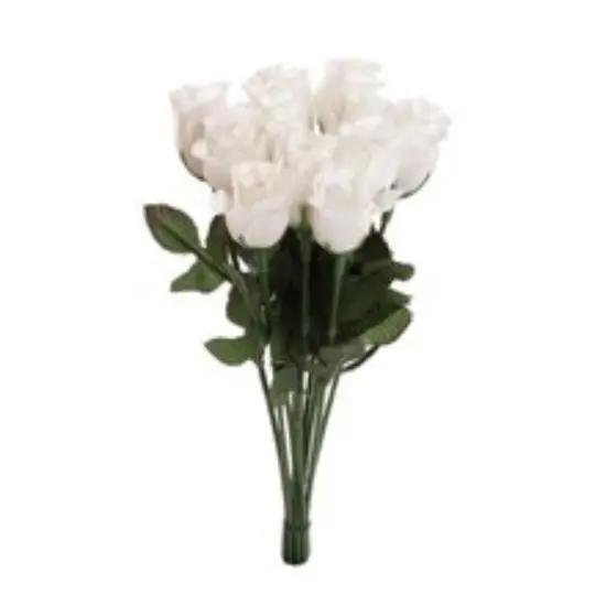 12-Pack: White Rose Bud Picks with 2 Silk Leaves by Floral Home&reg; {2}