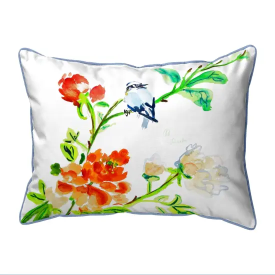 Betsy Drake Blue Bird & Flowers Extra Large Zippered Indoor/Outdoor Pillow 20x24 Multicolor {1}