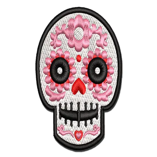 Happy Floral Sugar Skull Dia De Los Muertos Multi-Color Embroidered Iron-On or Hook & Loop Patch Applique {1}