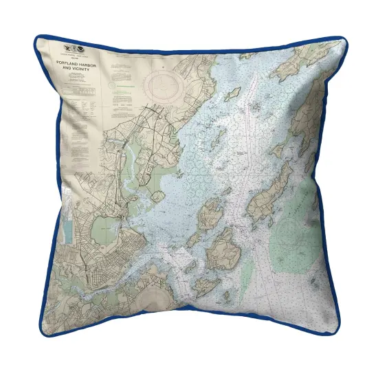 Portland Harbor Map Pillow 22x22 &ndash; Extra Large Indoor/Outdoor {1}