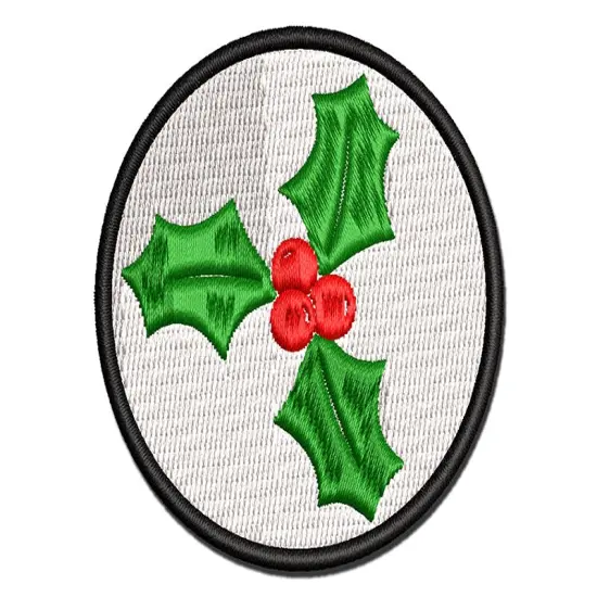 Christmas Holly Multi-Color Embroidered Iron-On or Hook & Loop Patch Applique {1}