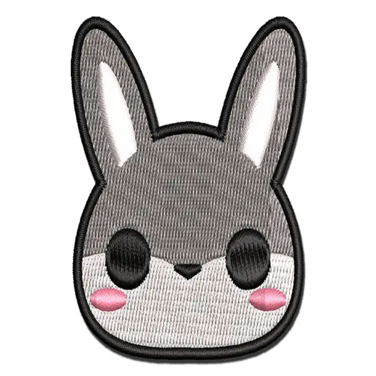 Charming Kawaii Chibi Rabbit Bunny Face Blushing Cheeks Multi-Color Embroidered Iron-On or Hook & Loop Patch Applique {1}