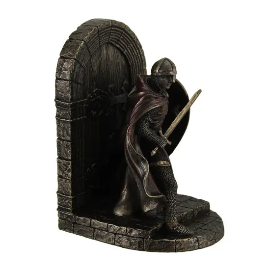 Maltese Crusader Statue in Armor Guarding Door Holding Shield & Sword Bookend {3}