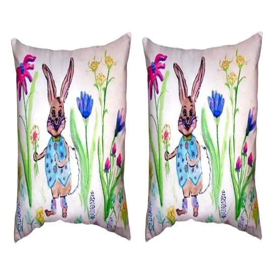 Pair of Betsy Drake Happy Bunny No Cord Pillows 16 Inch X 20 Inch {1}