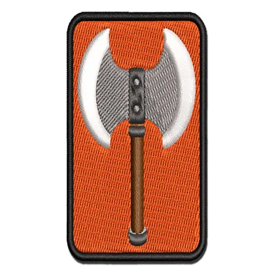 Battle Axe Dwarven Fantasy Weapon Multi-Color Embroidered Iron-On or Hook & Loop Patch Applique {1}