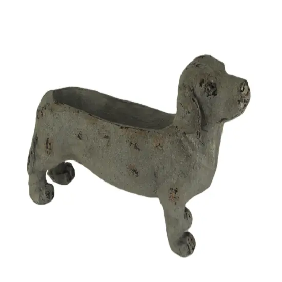 Weathered Grey Stone Finish Dachshund Dog Indoor Outdoor Planter Statue {1}