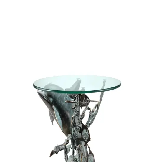 Metal and Glass Dolphin Seaworld End Table {3}