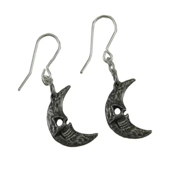Alchemy Gothic Crescents Tragicomic Skeletal Moon Dangle Earrings {1}