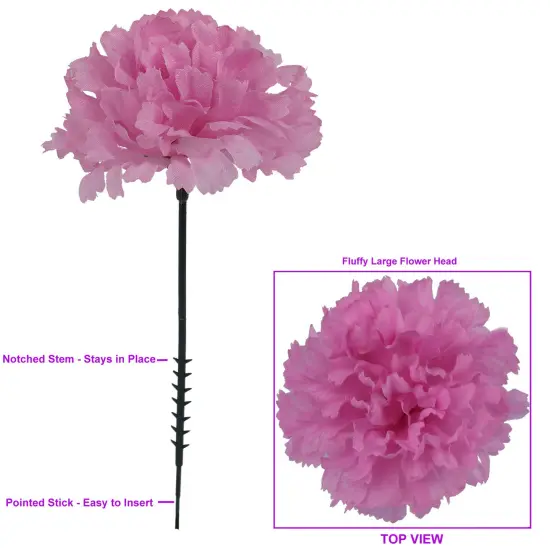 LGBT Carnation Picks: Set of 100, 3.5" Wide, Silk Flowers, Floral Home by Artificial Flowers Violet {3}
