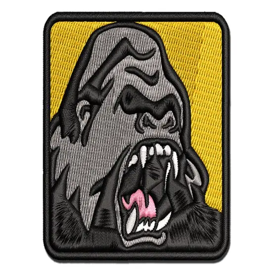 Angry Roaring Silverback Gorilla Multi-Color Embroidered Iron-On or Hook & Loop Patch Applique {1}